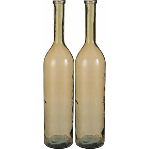 Set van 2x stuks transparante/okergele grote fles vaas/vazen van eco glas 21 x 100 cm -