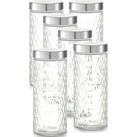 8x Glazen voorraadpotten/bewaarpotten 2000 ml geruit 11 x 27 cm -