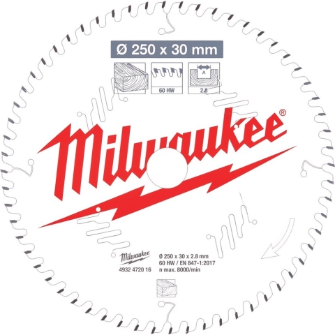 Milwaukee Accessoires Cirkelzaagblad MS W 250x30x2,8x60ATB - 4932472016