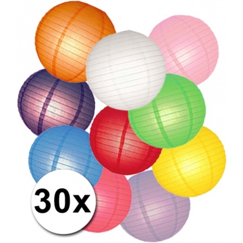 Gekleurde lampionnen pakket 30 stuks -