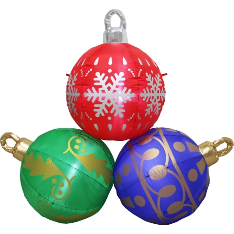 Grote verlichte kerstballen - 3x stuks - opblaasbaar - D150 cm - LED lampjes - decoratie -