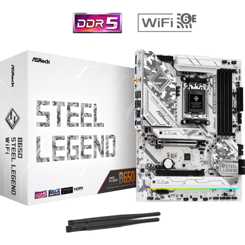 ASRock B650 Steel Legend WIFI Moederbord Socket AMD AM5 Vormfactor ATX Moederbord chipset AMD® B650