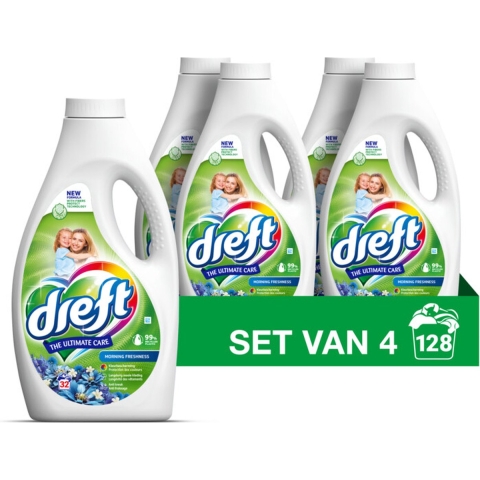 4x Dreft Vloeibaar Wasmiddel Ochtendfris 32 Wasbeurten 1,4 liter
