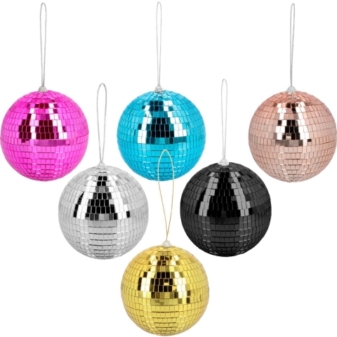 Disco spiegelballen set 6x stuks - mix kleuren - Dia 15 cm - Seventies/eighties thema versiering -