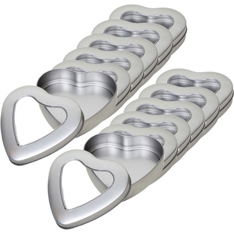 12x Zilveren hart opbergblik/bewaarblik 13 cm met venster -