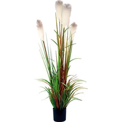 Riet gras in pot 150 cm wit-groen-bruin kunstplant - Buitengewoon de Boet