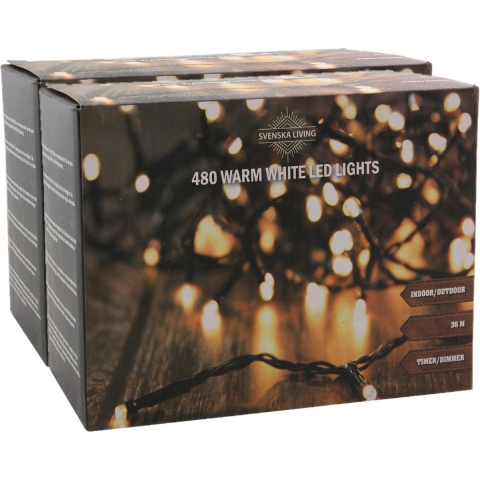 Set van 2x stuks kerstverlichting warm wit 480 lampjes 3600 cm -