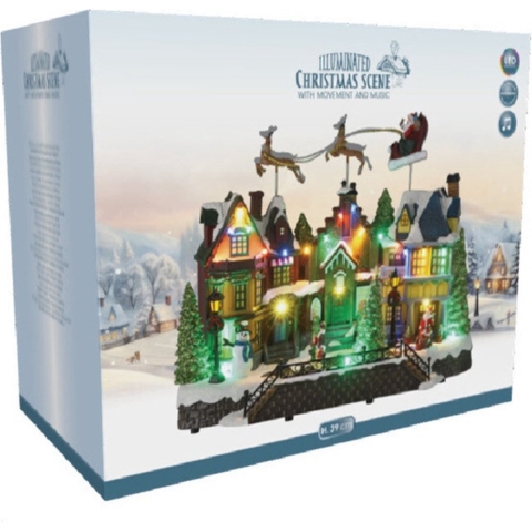 Kerstdorp kerst tafereel - huis - met led verlichting, muziek en beweging -