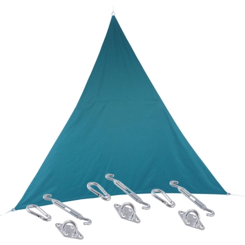 Premium kwaliteit schaduwdoek/zonnescherm Shae driehoek blauw 4 x 4 x 4 meter met ophanghaken -