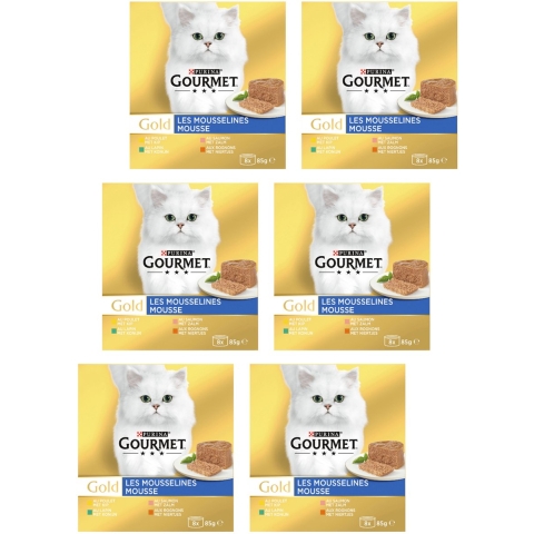 6x Gourmet Gold Mousse Kip - Zalm - Niertjes - Konijn 8 x 85 gr