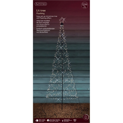 Vlaggenmast kerstboom met ster - verlichting - 480 leds - D160 x H320 cm - warm wit -