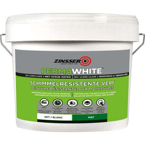 Zinsser Permawhite Mat - Badkamermuurverf - Wit - 10L