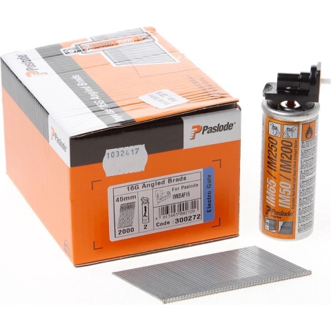 Paslode 300272 Afwerknagel Schuin Incl. Gas IM65 - 16x45mm - Verzinkt 3Mµ (2000st)
