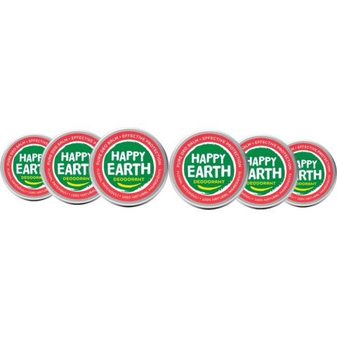 6x Happy Earth 100% Natuurlijke Deodorant Balm Floral Patchouli 45 gr