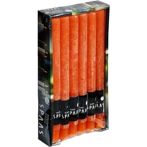 36x Oranje rustieke rechte dinerkaarsen 25 cm 10 branduren -
