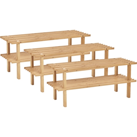 Set van 3x stuks bamboe houten schoenenrek/schoenenstandaard 2-laags 70 x 26 x 30 cm -