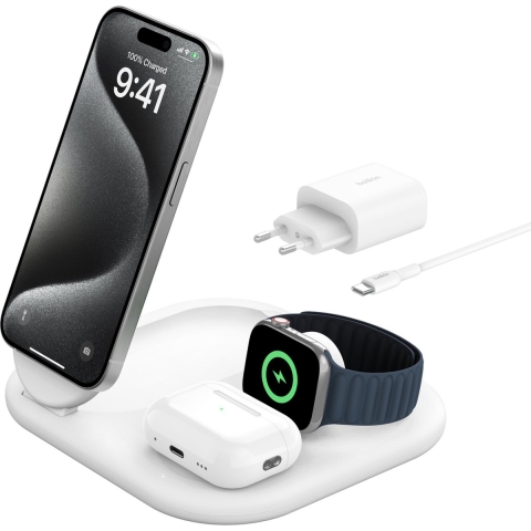 Belkin Boost Charge Qi2 15w Magnetic Stand 3-in-1 Draadloze Oplader