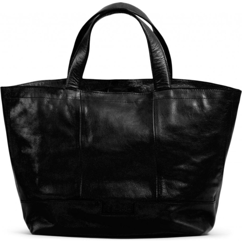 MUUD Hiba Black - Handgemaakt leren shopper met opbergvakken 27x29cm