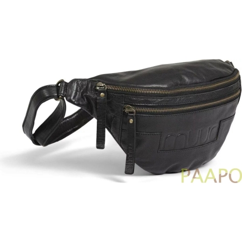MUUD Vegas XL Black - Handgemaakt leren heuptas 21x48cm