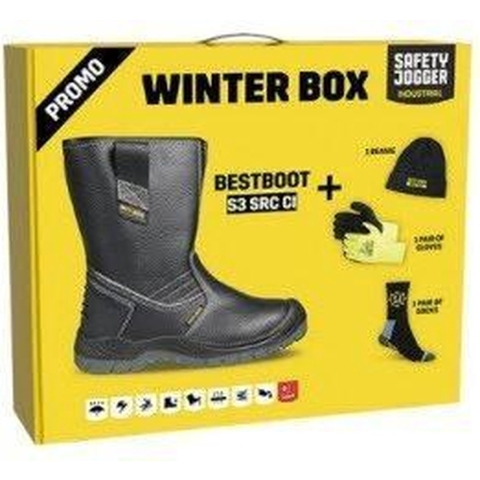 Safety Jogger Winterbox | Bestboot veiligheidslaars + sokken + Handschoenen + muts | Zwart | Maat 47 - SI9700470