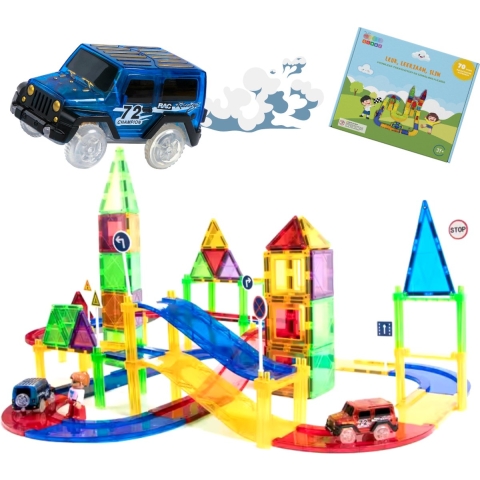 Gladi Magnetisch Speelgoed - Racebaan - Magnetic Tiles - 70 stuks