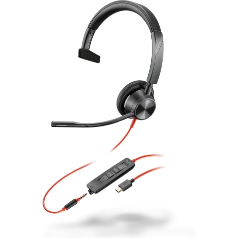 HP Poly Blackwire C3315 On Ear headset Computer Kabel Mono Zwart Ruisonderdrukking (microfoon), Noise Cancelling Headset, Volumeregeling, Microfoon