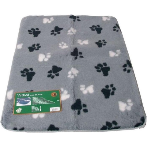 Vetbed grijs met pootprint voor honden 2 x L