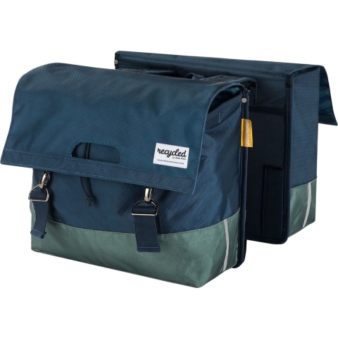 Dubbele Fietstas 40 liter recycled Blauw Groen