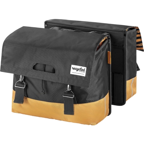 Dubbele Fietstas 40 liter recycled grijs geel