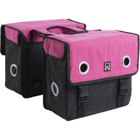 Dubbele fietstas Canvas Tas 30L Roze/zwart