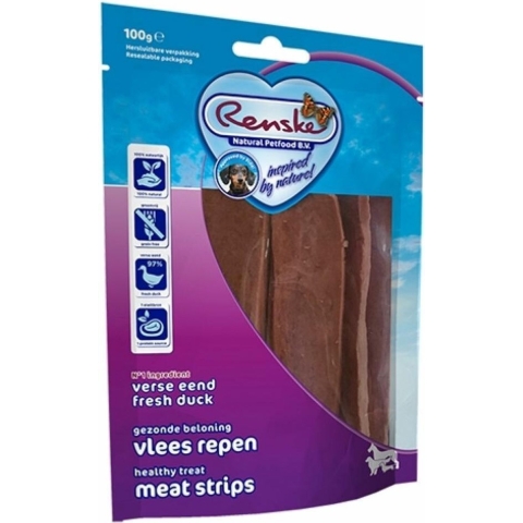 10x Renske Gezonde Beloning Vleesrepen Eend 100 gr