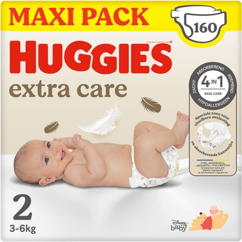 4x Huggies Extra Care Newborn Luiers Maat 2 (3 - 6 kg) 40 stuks