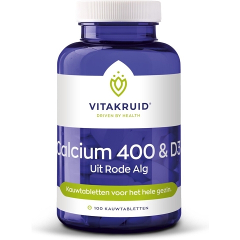 2x Vitakruid Calcium 400&D3 uit Rode Alg 100 kauwtabletten