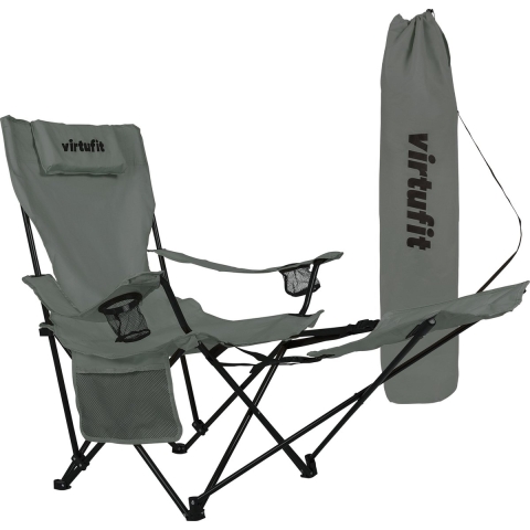 VirtuFit Opvouwbare Camping Stoel met Voetsteun - Strandstoel - Grijs