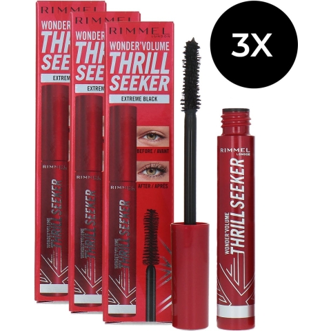 3x Rimmel Wonder'Volume Thrill Seeker Mascara 001 Extreme Black 2,5 ml