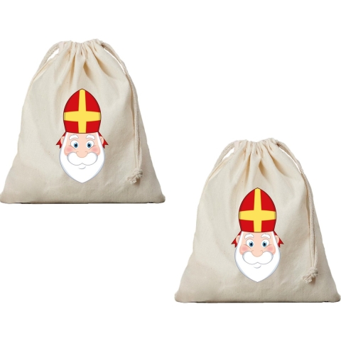 6x Canvas Sinterklaas strooizak / cadeau zak met koord 25 x 30 cm -