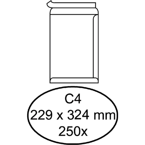 250 Witte zelfklevende akte enveloppen C4 229 x 324 mm