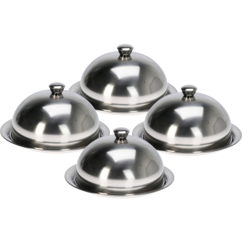 EH serveerschaal stolp met dienblad - 4x - rvs - D31 x H15 cm -
