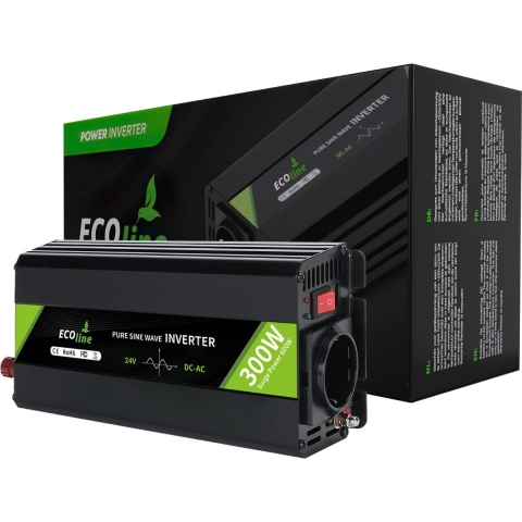 EcoLine - Omvormer 24V Naar 220V/230V  - 300w Vermogen - Zuivere sinus - Spanningomvormer
