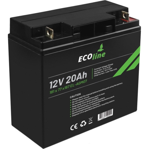 EcoLine - AGM 12V 20AH - 20000mAh VRLA Batterij - 181 x 77 x167 - Deep Cycle Accu