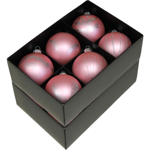 Luxe gedecoreerde kerstballen - 12x stuks - roze - glas - 8 cm -