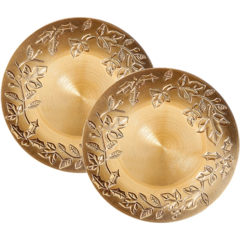 Kerstdiner/diner onderborden - 8x - D33 cm - kunststof - goud bladeren opdruk -