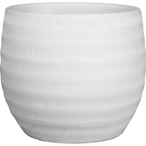 Floran Bloempot - wit - mat - relief - keramiek - 34 x 30 cm -
