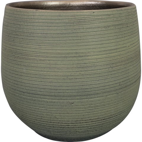 Plantenpot/bloempot keramiek donkergroen stripes relief - D36/H32 cm -
