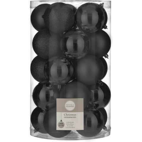 50x stuks kunststof kerstballen zwart 8 cm -