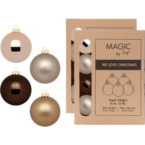 Kerstballen - 24x stuks - bruin tinten - elegant lounge - glas - 8 cm -