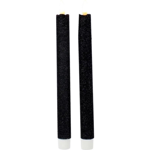 Kaarsen set van 8x stuks Led dinerkaarsen glitter zwart 25,5 cm -