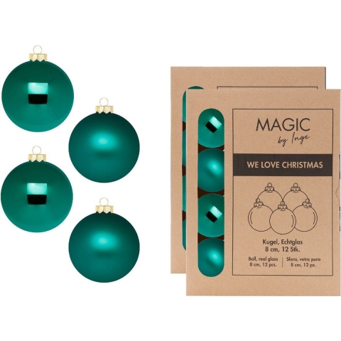 Kerstballen - 24x stuks - donkergroen - glas - 8 cm -