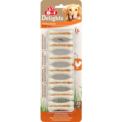 6x 8in1 Delights Bones Strong Kip XS 7 stuks