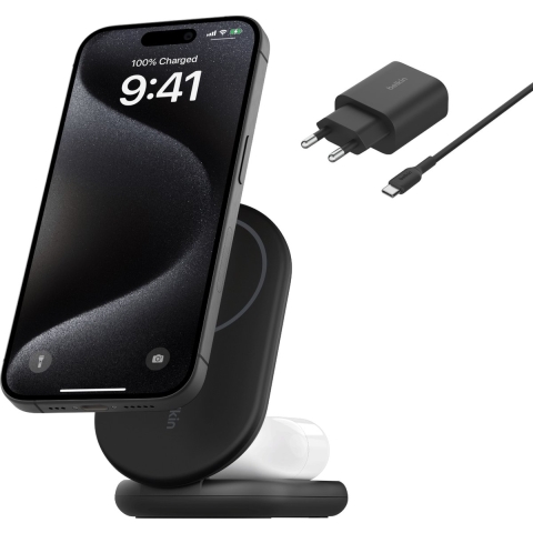 Belkin Boost Charge Qi2 15w Magnetic 2-in-1 Stand Zwart Draadloze Oplader